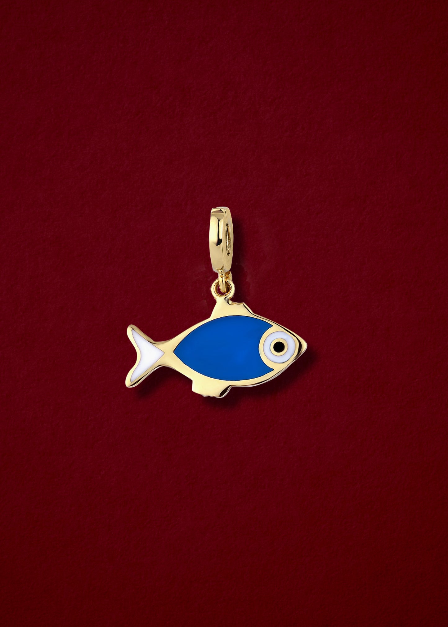 Fishy Wishes Charm in 14K solid gold with colorful enamel by whywhy NYC, whimsical ocean-inspired charm.