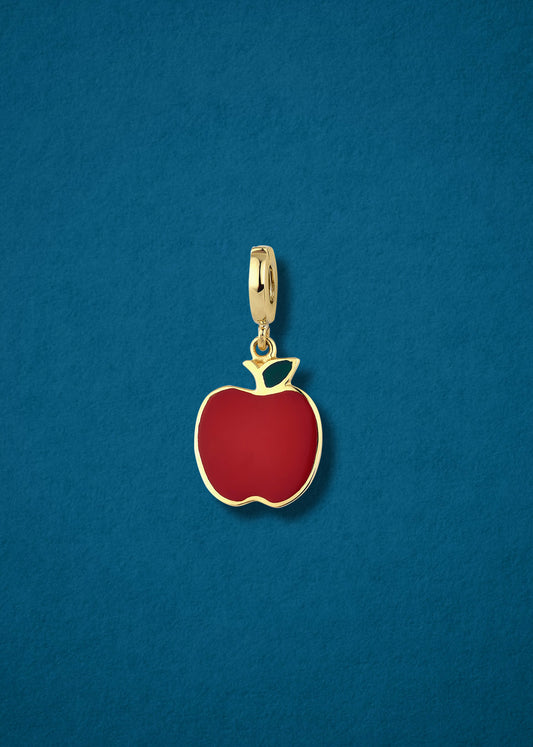 Golden Apple of NYC Charm in solid 14K gold with enamel, iconic apple charm by whywhy NYC for NYC-inspired style.