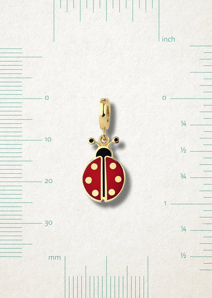 Measurement view of Lucky Ladybird Charm by whywhy NYC, 14K gold ladybird charm, approx. 24mm in length.